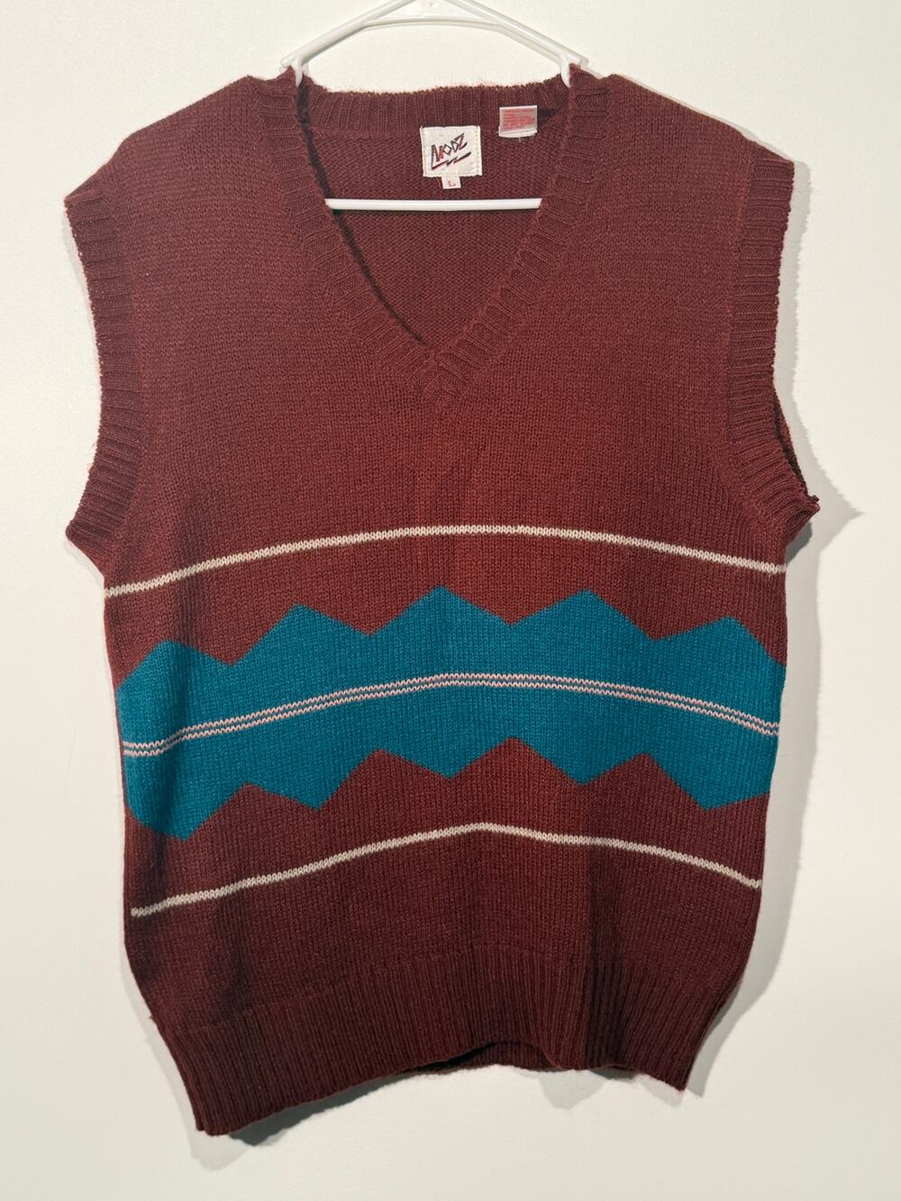 Vintage NPAZ Sweater Vest Mens Large Geometric V Neck 90s Knit
